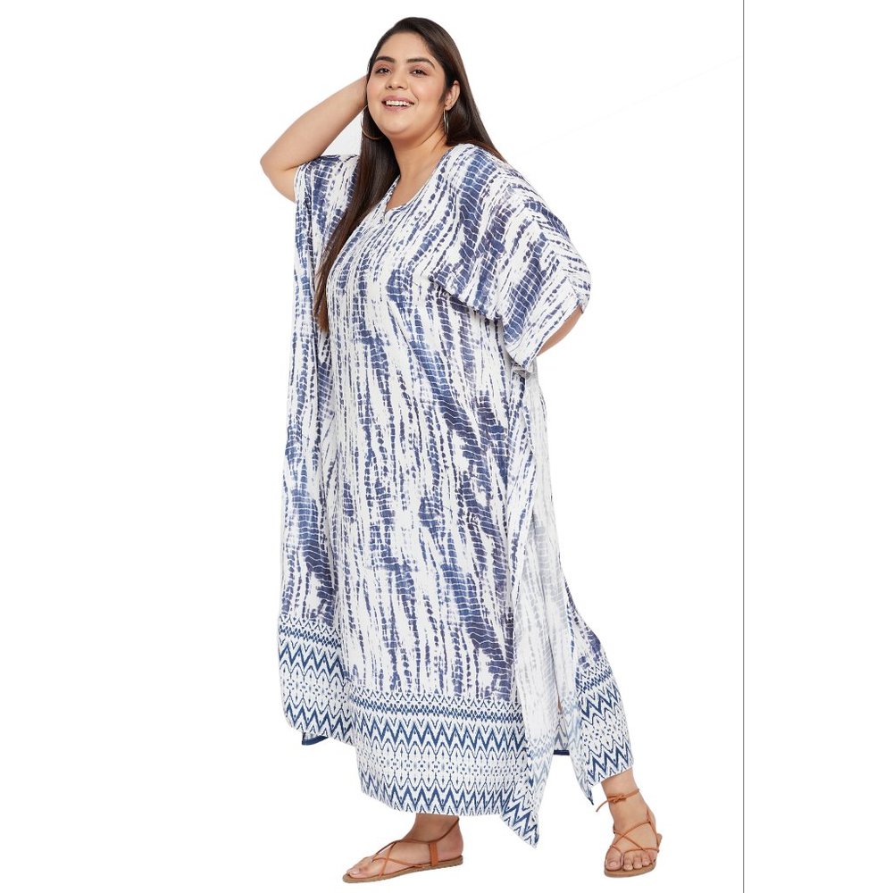 Women Plus Size Fit and Flare White Kaftan Maxi Dress by Gypsie Blu - Picture 4 of 6